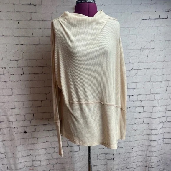 We The Free Londontown Thermal Moonstone Beige Off-the-Shoulder Sweater - Picture 2 of 7